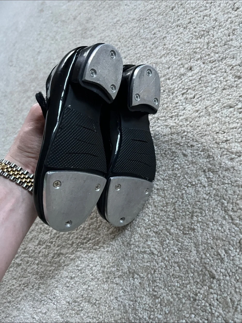 Stelle Girls' Black Patent Mary Jane Dance Tap Shoes with Velcro Strap Sz. 8